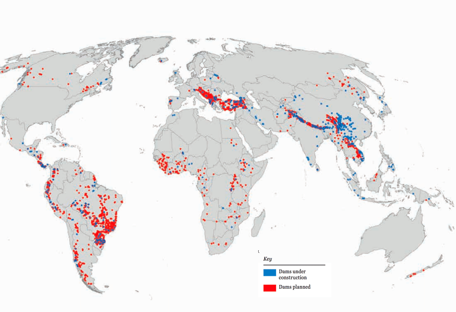 Global distribution of future hydropower dams, either planned or under construction. (WWF Living Planet Report, 2016)