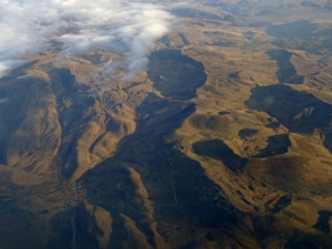 high birds eye view of mountains