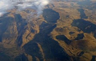 high birds eye view of mountains