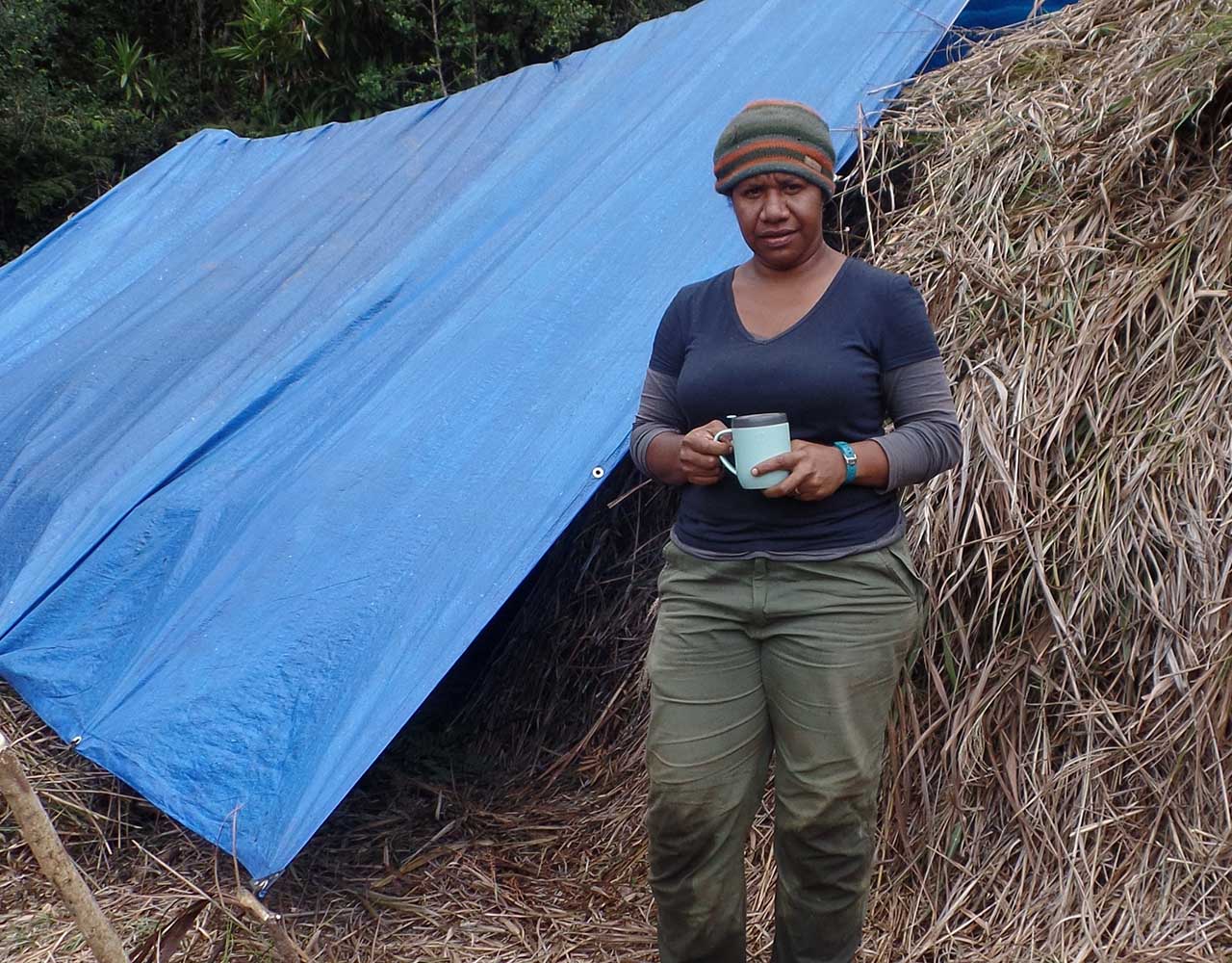 Miriam Supuma at field camp in PNG