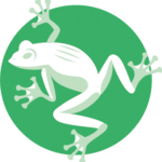 a white frog infront of a green circle