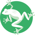 a white frog infront of a green circle