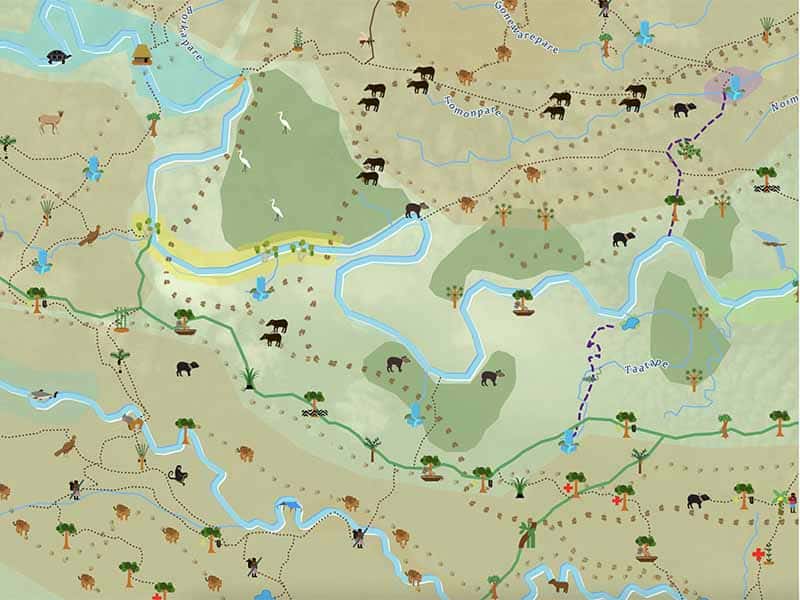 A section of a map of the ancestral lands of the Waorani