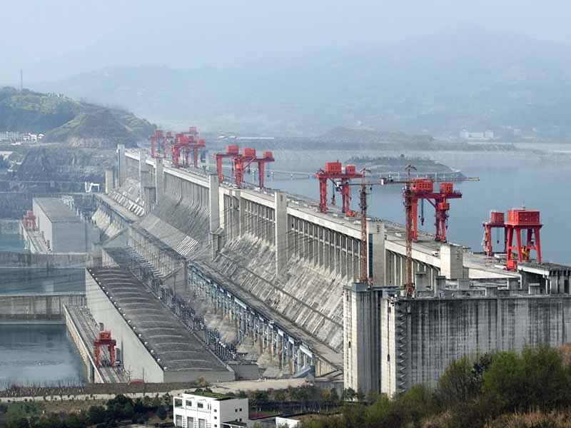 Huge concrete infrastructure of the Three Gorges Dam on the Yangtze River