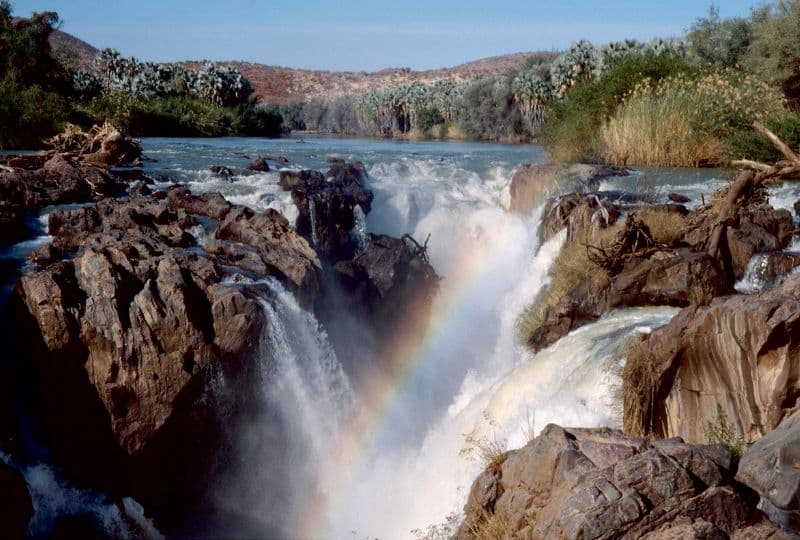 Beautiful waterfalls with rainbow mist