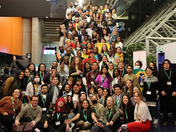 Members of Global Youth Biodiversity Network gather together for a group photo at the UN Biodiversity Conference COP15