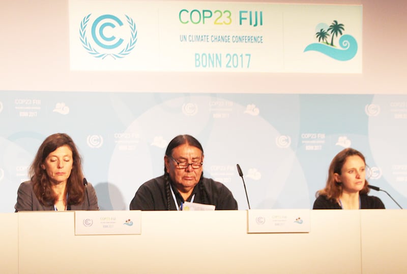 Three people speaking at COP23 on a panel