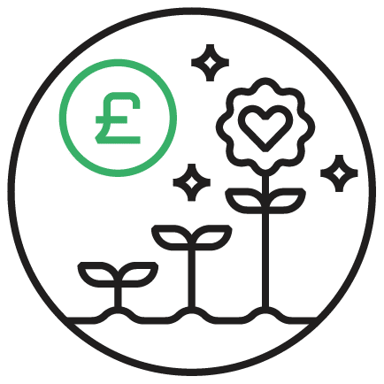 Pound icon with growing flowers