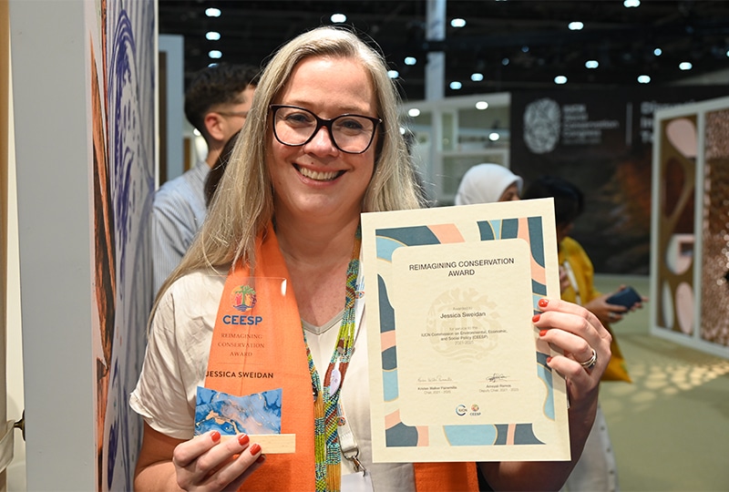 Jessica Sweidan with a CEESP Reimagining Conservation award